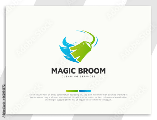 Cleaning services logo with broom illustration