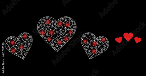 Bright mesh vector love rating with glare effect. White mesh, glare spots on a black background with love rating icon. Mesh and glare elements are placed on different layers.