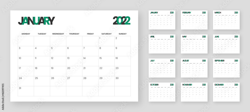 Calendar 2022 template planner vector diary in a minimalist style Calendar 2022 template planner vector diary in a minimalist style