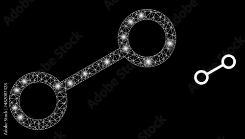 Bright mesh vector link with glare effect. White mesh, bright spots on a black background with link icon. Mesh and glare elements are placed on different layers.