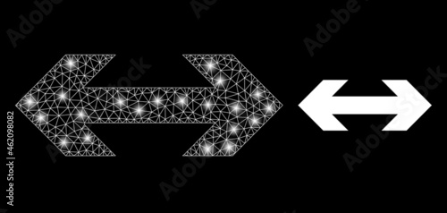 Bright mesh vector exchange arrow with glare effect. White mesh, light spots on a black background with exchange arrow icon. Mesh and glare elements are placed on different layers.