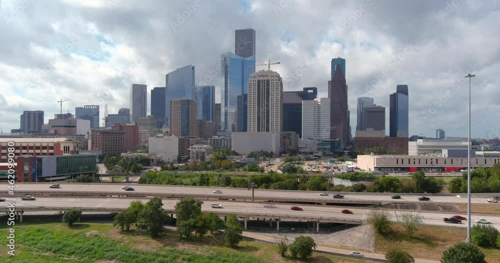 Aerial view of downtown Houston on a cloudy day Aerial view of downtown Houston on a cloudy day