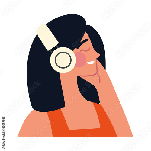 young woman using headphones