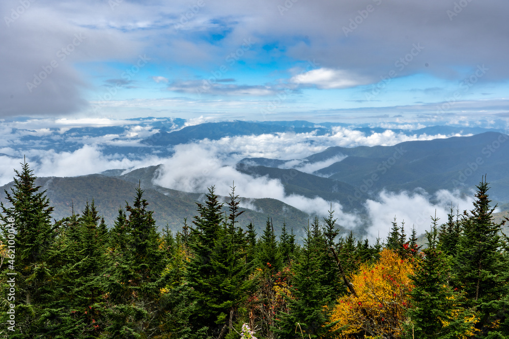 Smoky Mountains Through Autumn Fog from High Up