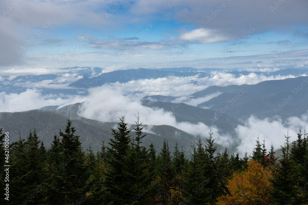 Smoky Mountains Peak Through Autumn Clouds  Fog from Peak