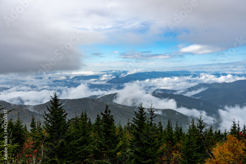 Great Smoky Mountains in Autumn Fog from Highest Peak