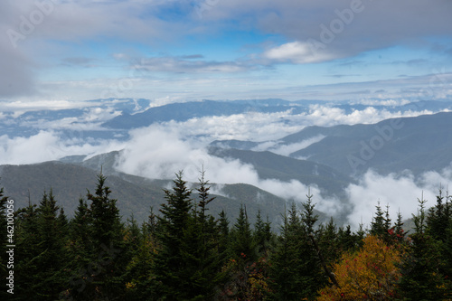 Smoky Mountains Peak Through Autumn Clouds Fog from Peak