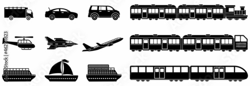 transport icon set, transport vector set, airplane, train, car and ship 