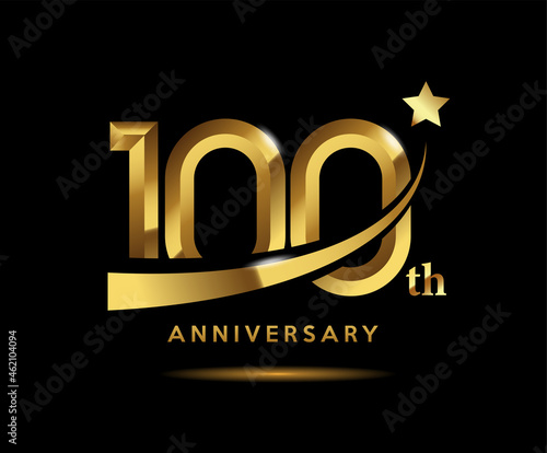 Golden 100 year anniversary celebration logo design with star symbol