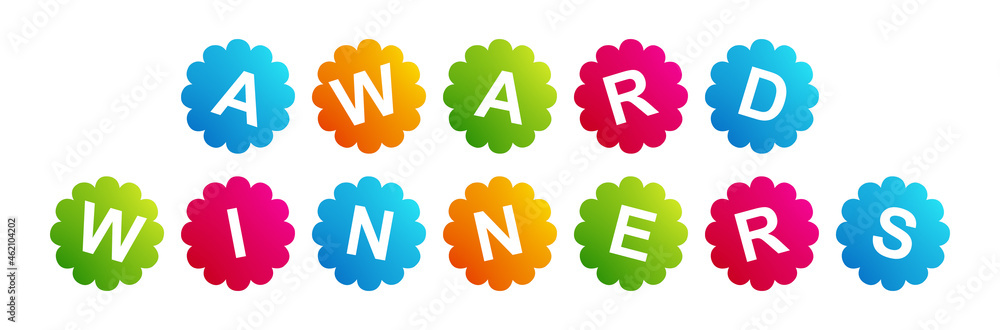 Award Winners - text written on Beautiful Isolated Colourful Shapes with White background Award Winners - text written on Beautiful Isolated Colourful Shapes with White background