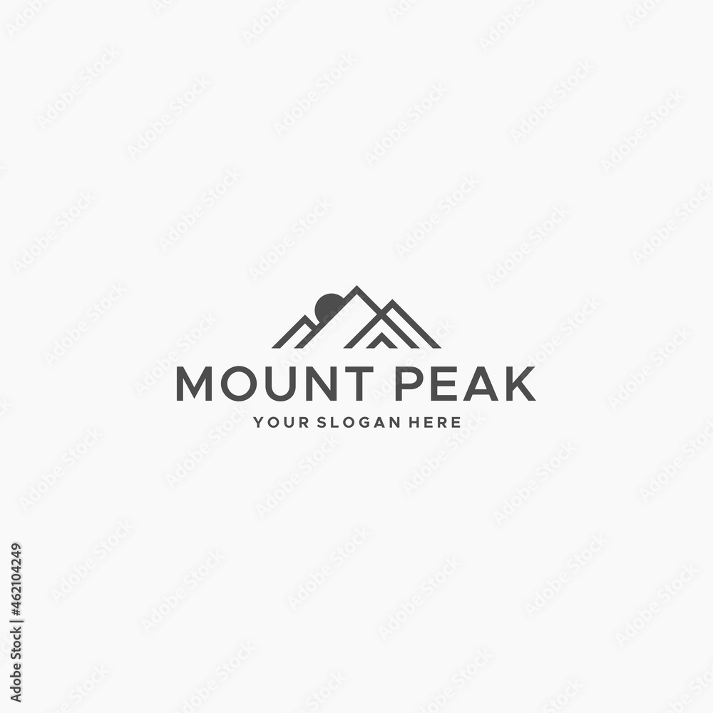 flat MOUNT PEAK mountains sunrise Logo design