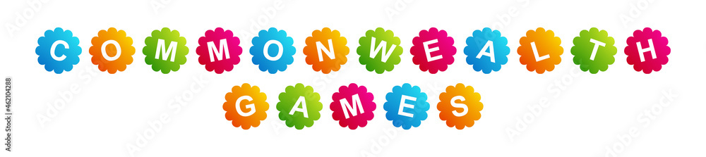 Commonwealth Games - text written on Beautiful Isolated Colourful Shapes with White background Commonwealth Games - text written on Beautiful Isolated Colourful Shapes with White background