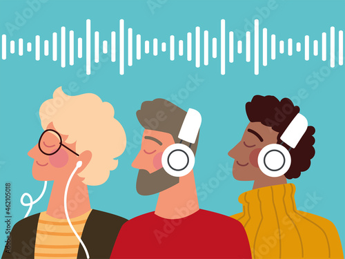 men listening podcast