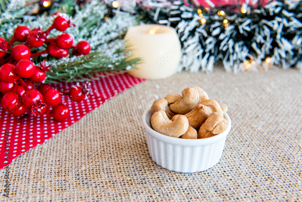 Cashew nuts on a Christmas table