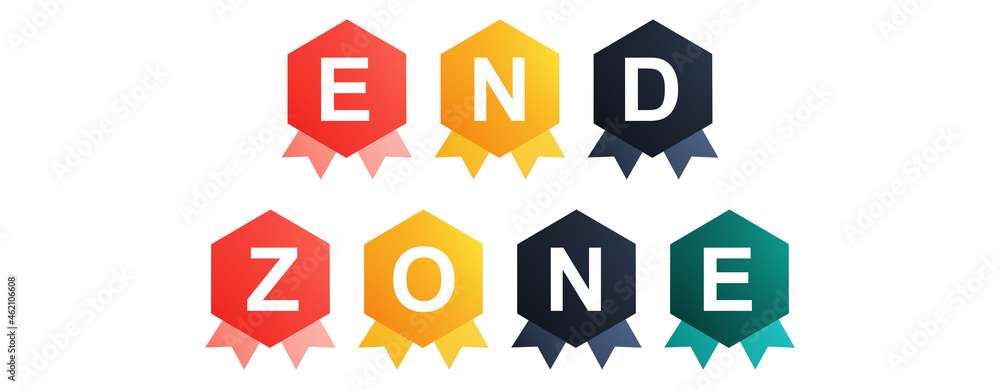 End Zone - text written on Beautiful Isolated Colourful Shapes with White background End Zone - text written on Beautiful Isolated Colourful Shapes with White background