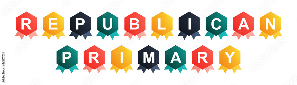 Republican Primary - text written on Beautiful Isolated Colourful Shapes with White background Republican Primary - text written on Beautiful Isolated Colourful Shapes with White background