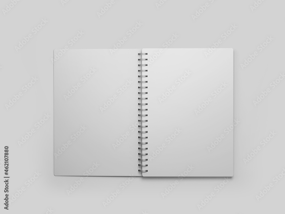 White Spiral notebook mockup, blank workbook notepad template, 3d rendering isolated on light background White Spiral notebook mockup, blank workbook notepad template, 3d rendering isolated on light background