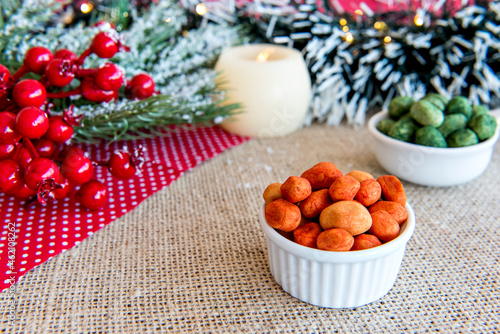 Colorful peanuts on a Christmas table