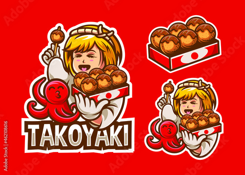 girl with takoyaki and octopus illustration
