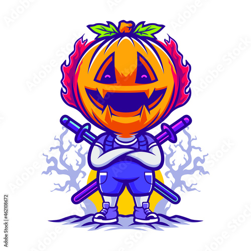 jack o lantern ninja kids illustration