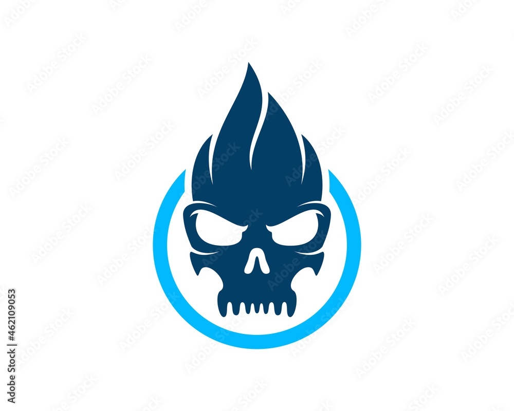 Circle shape with skull head and fire hair Circle shape with skull head and fire hair