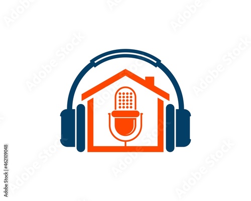 Music headphone with simple house and microphone inside