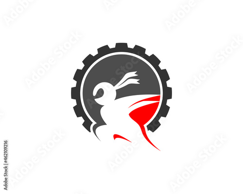 Running ninja silhouette in the gear logo