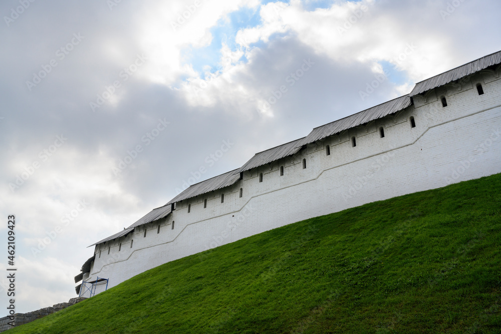 The fortress wall of the medieval Kremlin in Kazan, Russia