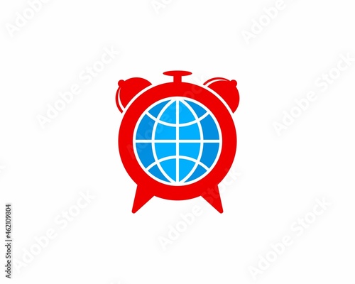 Red clock alarm with globe inside