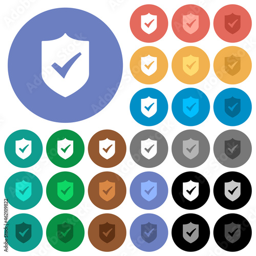 Active shield solid round flat multi colored icons