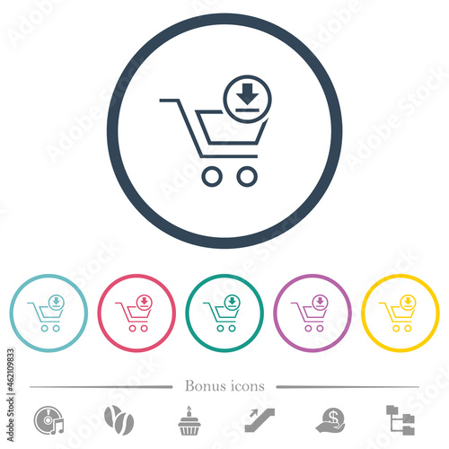 Cart download outline flat color icons in round outlines