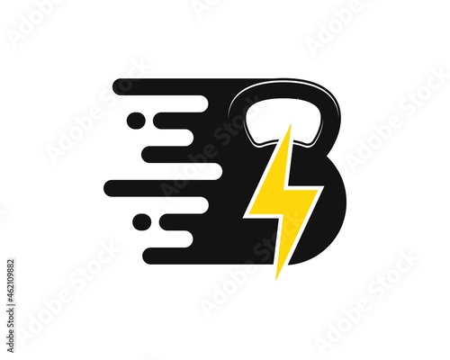 Gym kettle bell with fast symbol and lightning inside