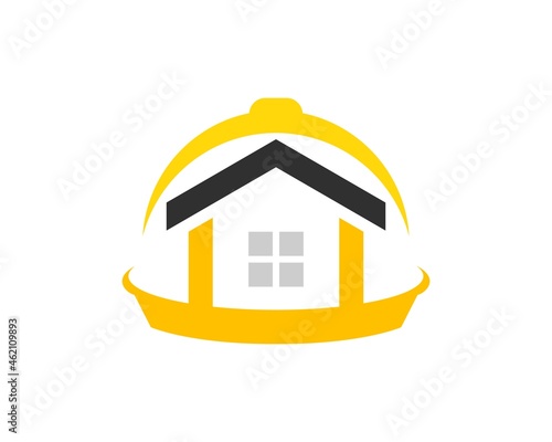 Abstract safety helmet with simple house inside