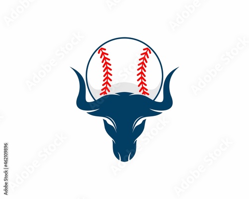 Baseball on the bull head illustration logo