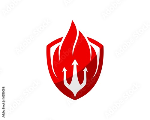 Simple shield with fire flames and trident