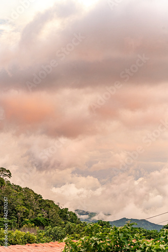 Sunset clouds over the mountains in Monteverde, Costa Rica.