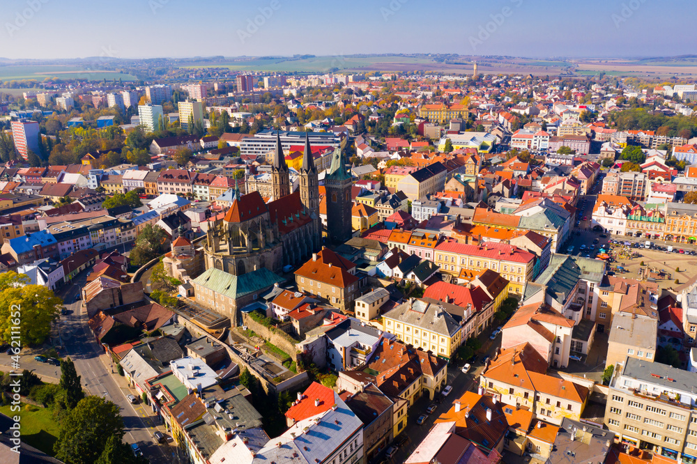 Aerial cityscape of small Czech town Kolin