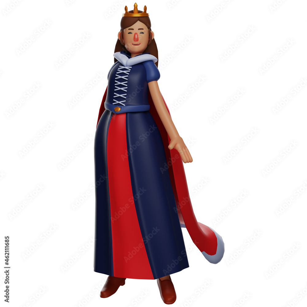 3D Queen Cartoon Illustration with a glorious royal dress 3D Queen Cartoon Illustration with a glorious royal dress
