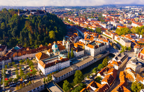 Panorama of the Slovenian capital Ljubljana in morning. High quality photo
