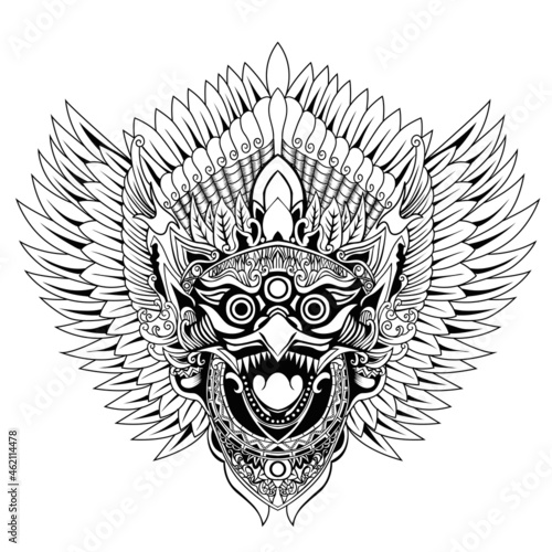garuda jatayu balinese tatto style in black and white