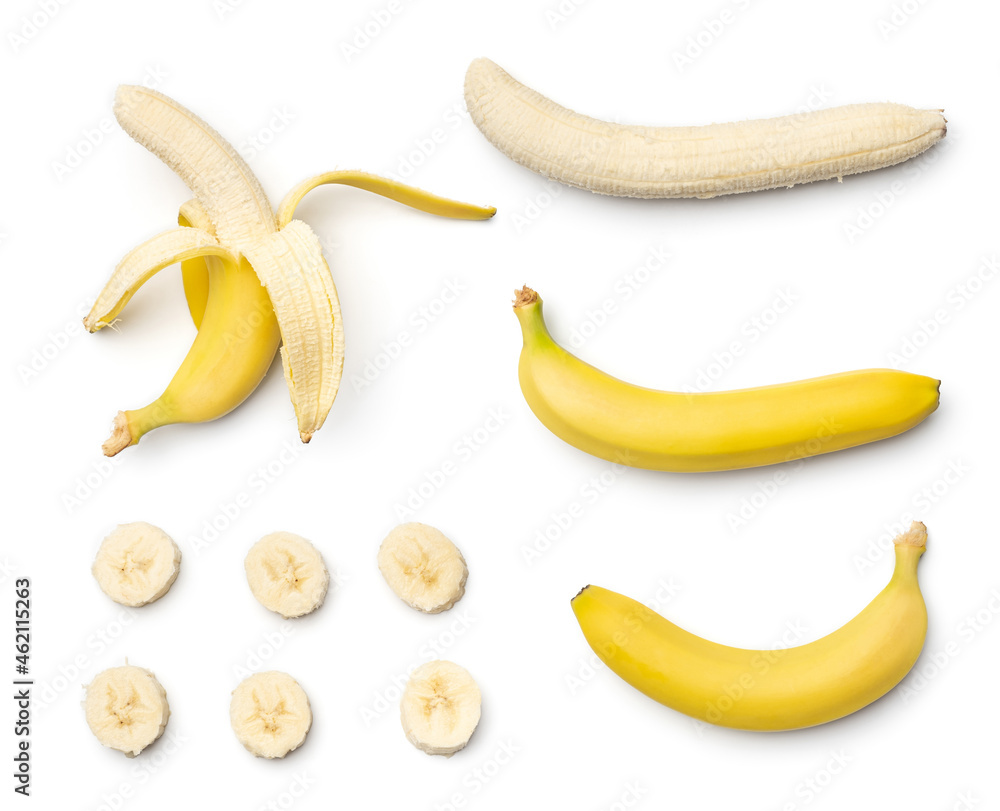 Collection of bananas isolated on white background