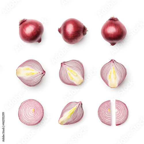 Collection of red onion isolated on white background