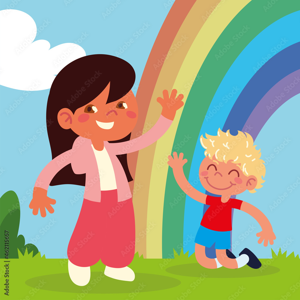 happy kids with rainbow happy kids with rainbow