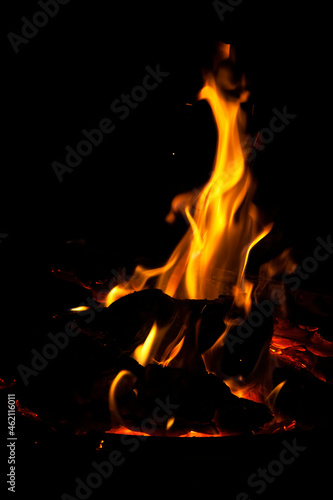 Fire in a Cast Iron Outdoor Fireplace