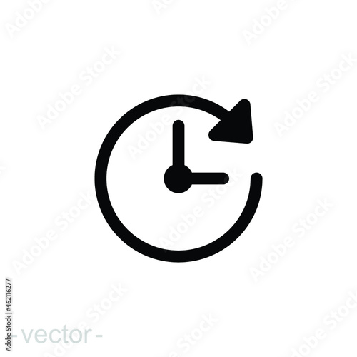 Clock time icon. Simple outline style. Timer, hour, minute, flat, business, speed, alarm, 24, stopwatch, circle, watch concept. Vector illustration isolated on white background editable stroke EPS 10