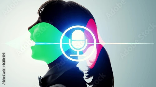 Singing girl and sound recording concept. Voice recognition. photo