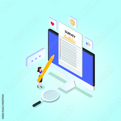 Filling survey form 3d isometric vector illustration concept for banner, website, landing page, ads, flyer template