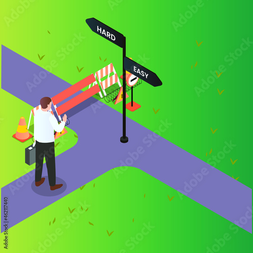 Businessman must choose the way 3d isometric vector illustration concept for banner, website, landing page, ads, flyer template