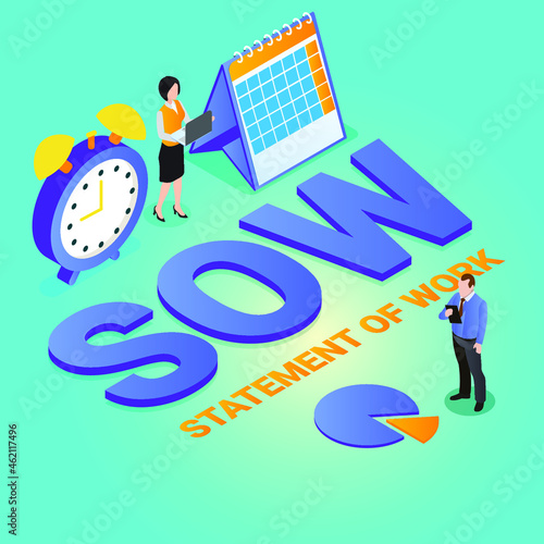 Statement of Work SOW 3d isometric vector illustration concept for banner, website, landing page, ads, flyer template