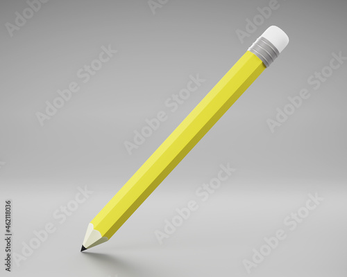long yellow pencil, Realistic pencil isolated cartoon with rubber eraser.